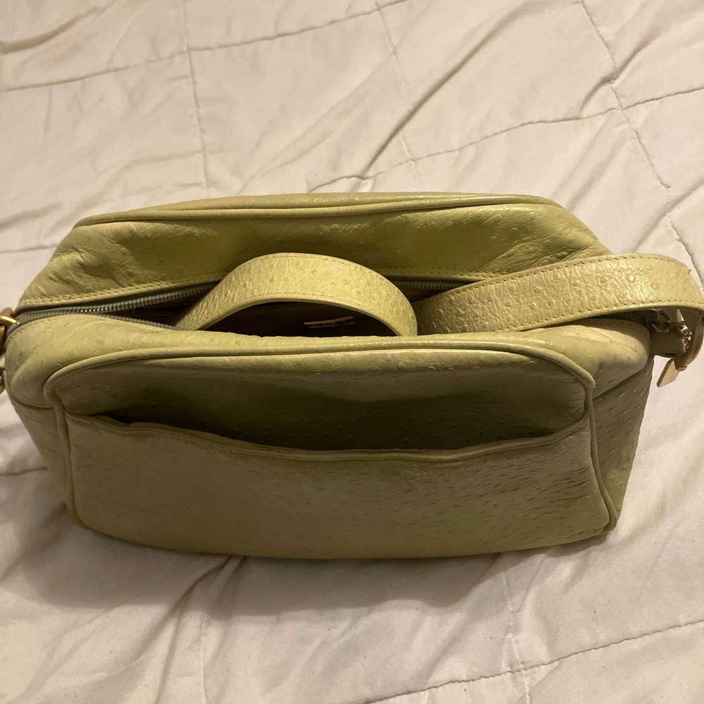 Vintage Rodo Italy Ostrich Embossed Leather Shoulder Bag Clean Interior